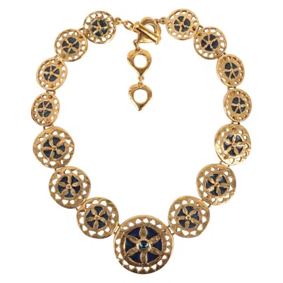 Pre-owned Saint Laurent Yves  Golden Openwork Metal Necklace Enameled With Blue
