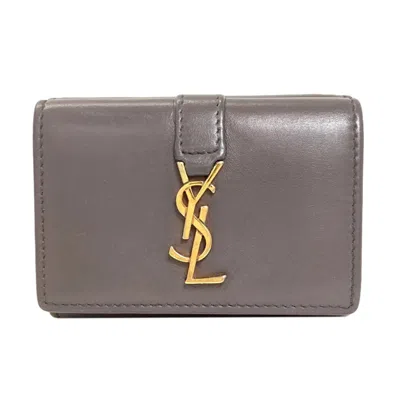 Pre-owned Saint Laurent Yves  Gray Leather Wallet (tri-fold) ()