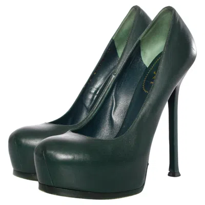 Pre-owned Saint Laurent Yves , Green Leather Tribtoo Platform Pumps.
