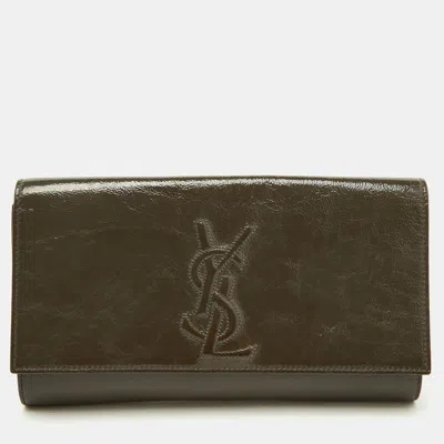 Pre-owned Saint Laurent Yves  Grey Patent Leather Belle De Jour Flap Clutch In Gray