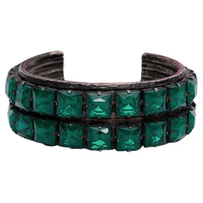 Pre-owned Saint Laurent Yves  Haute Couture Bracelet With Green Rhinestones (attributed To)