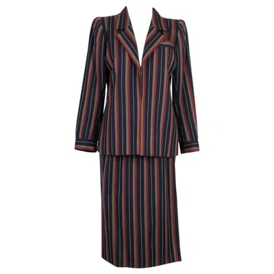 Pre-owned Saint Laurent Yves  Haute Couture Striped Wool Suit In Black