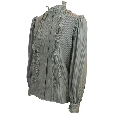 Pre-owned Saint Laurent Yves  Ivory And Black Thin Striped Cotton Shirt - 36 - 1960's In White