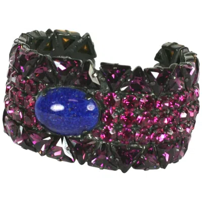 Pre-owned Saint Laurent Yves  Jeweled Cuff Bracelet In Black