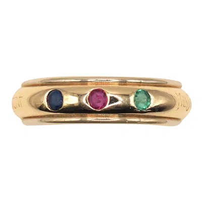 Pre-owned Saint Laurent Yves  K18 Gold Ruby Sapphire Emerald Band Ring In Green