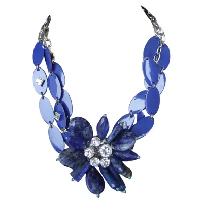 Pre-owned Saint Laurent Yves  Lapis Lazuli Semi Precious Floral Pendant Necklace C 1990s In Multi