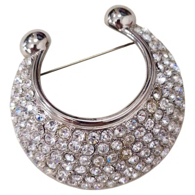 Pre-owned Saint Laurent Yves  Large Rhinestone Brooch In The Shape Of A Half Moon 1990s In Multi
