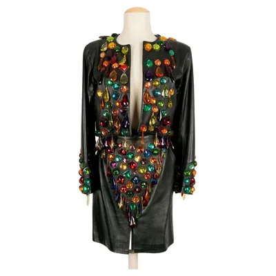 Pre-owned Saint Laurent Yves  Leather Suit With Tassels, 1990 In Black
