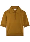 Saint Laurent Women's Cassandre Embroidery Polo Top In Brown