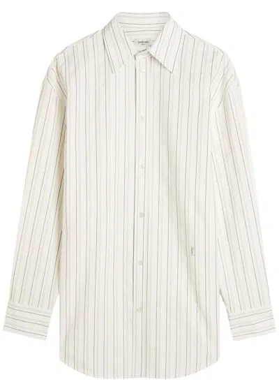 Saint Laurent Yves  Logo Stripe-embroidered Cotton Shirt In Neutral