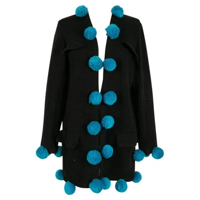 Pre-owned Saint Laurent Yves  Long Black Wool Jacket Size 38fr, 1980s