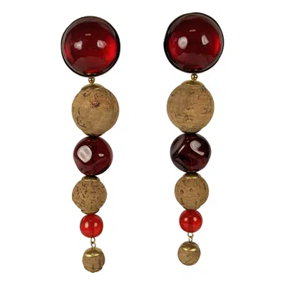 Pre-owned Saint Laurent Yves  Long Ruby And Cork Earrings In Multi