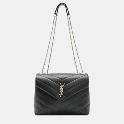 Pre-owned Saint Laurent Yves  Lulu Chain Shoulder Bag In Y-quilted Leather Black