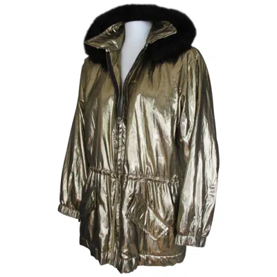 Pre-owned Saint Laurent Yves  Metallic Gold Parka Hooded Jacket In Black