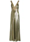 Saint Laurent Yves  Metallic Silk Maxi Dress In Gold