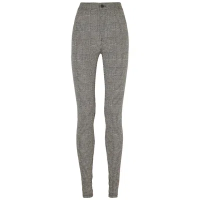 Saint Laurent Yves  Monochrome Houndstooth Trousers In Grey