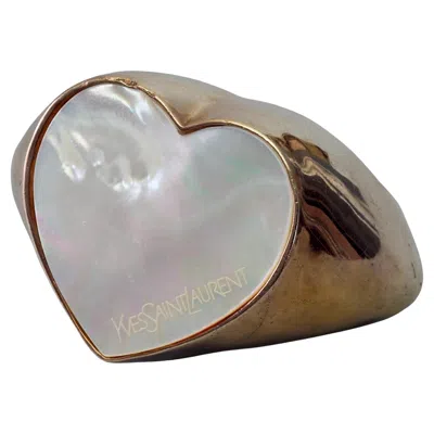 Pre-owned Saint Laurent Yves  Mother Of Pearl Heart Vermeil Sterling Silver Cuff Bracelet In Multi