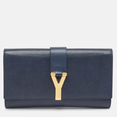 Pre-owned Saint Laurent Yves  Navy Blue Leather Y-ligne Clutch