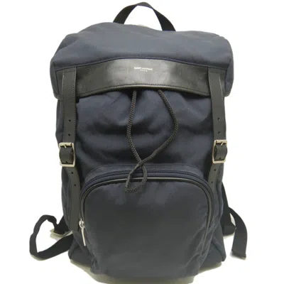 Pre-owned Saint Laurent Yves  Navy Canvas Leather Backpack ()
