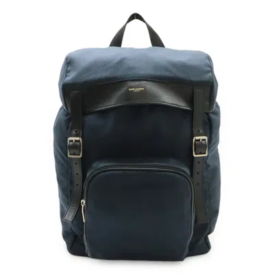Pre-owned Saint Laurent Yves  Navy Canvas Leather Backpack ()