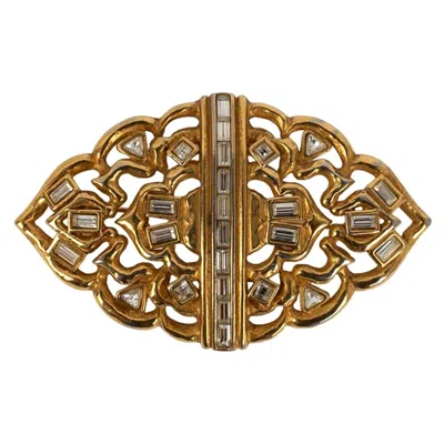 Pre-owned Saint Laurent Yves  Openwork Gold Metal Brooch With Rhinestones In Multi