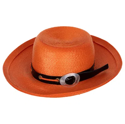 Pre-owned Saint Laurent Yves  Orange Straw Back Patent Lucite Trim Hat, 1970s
