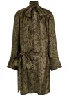 Saint Laurent Pussy-bow Belted Paisley-print Silk-twill Mini Dress In Green
