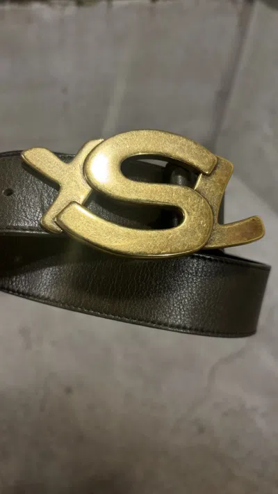 Pre-owned Saint Laurent Yves  Paris Logo Belt In Gold