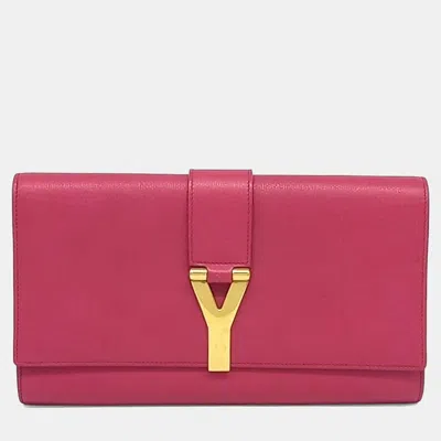 Pre-owned Saint Laurent Yves  Paris Pink Leather Cabas Chic Clutch (265701)