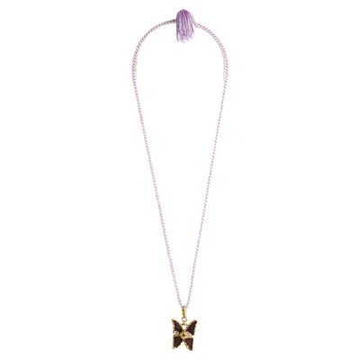 Pre-owned Saint Laurent Yves  Pendentif Papillon Ysl 1990 Golden Butterfly Pendant Necklace In Multi