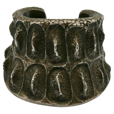 Pre-owned Saint Laurent Yves  Rare Vintage Antiqued Silver Tone Croc Embossed Cuff Bracelet In Multi