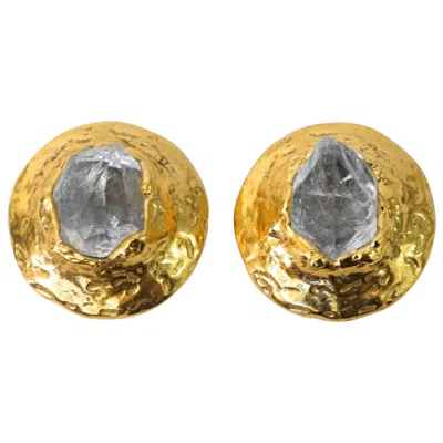 Pre-owned Saint Laurent Yves  Raw Quartz Clip Earrings, 1970s In Multi