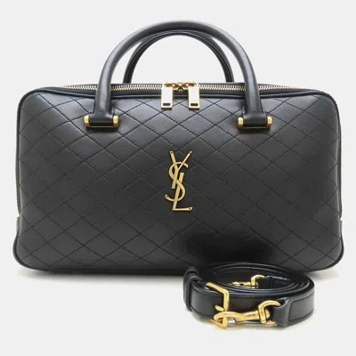 Pre-owned Saint Laurent Yves  Rear Duffle Handbag 2way Lambskin Black