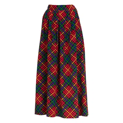 Pre-owned Saint Laurent Yves  Red Multicolored Plaid Full Maxi Skirt Ysl , 1970s