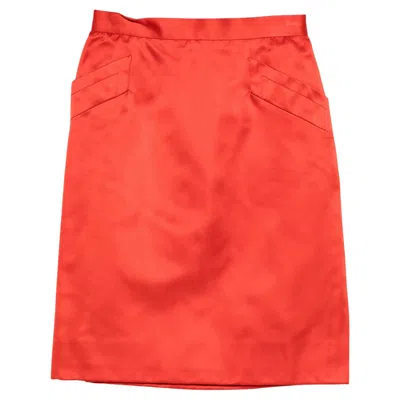 Pre-owned Saint Laurent Yves  Red Pencil Silk Skirt