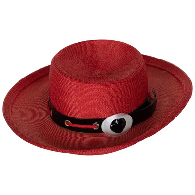 Pre-owned Saint Laurent Yves  Red Straw Back Patent Lucite Trim Hat, 1970s