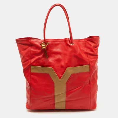 Pre-owned Saint Laurent Yves  Red/brown Leather Lucky Chyc Tote