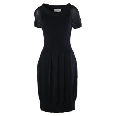Pre-owned Saint Laurent Yves  Rive Gauche Black Silk Knit Balloon Dress - '00s