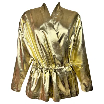Pre-owned Saint Laurent Yves  Rive Gauche Blouse In Gold Lamé Circa 1990 In Brown