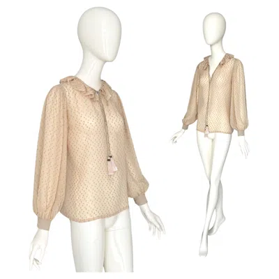 Pre-owned Saint Laurent Yves  "rive Gauche" Fall Winter 1978 Creme Gold Dots Silk Blouse