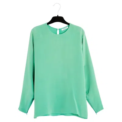 Pre-owned Saint Laurent Yves  Rive Gauche Top Fr38 Mint Silk Classic Top Blouse Uk10 Us8 In Blue