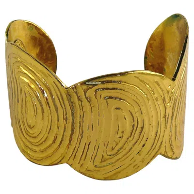 Pre-owned Saint Laurent Yves  Rive Gauche Vintage Gold Toned Fingerprint Cuff Bracelet In Multi