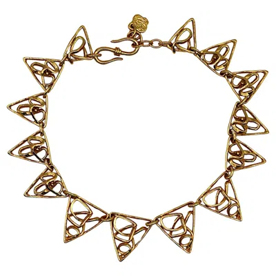 Pre-owned Saint Laurent Yves  Rive Gauche Ysl Vintage Gold Tone Geometric Triangle Necklace In Multi