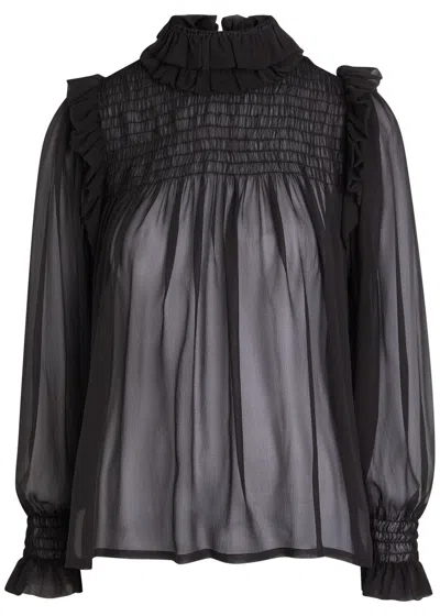 Saint Laurent Ruffled Silk Blouse In Black