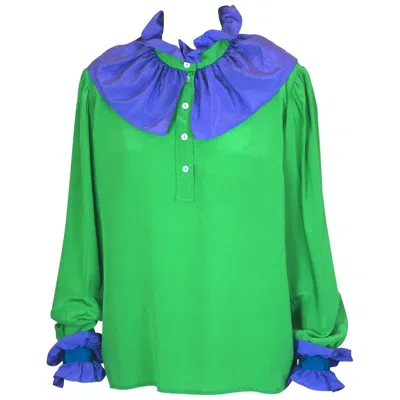 Pre-owned Saint Laurent Yves  "russian Collection" Ruffled Silk Crepe Blouse In Green