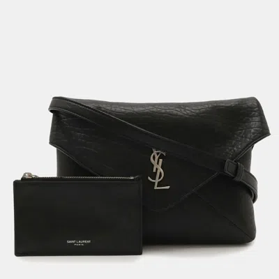 Pre-owned Saint Laurent Yves   Paris Ysl Cassandra Envelope Shoulder Bag Clutch In Black Lambskin