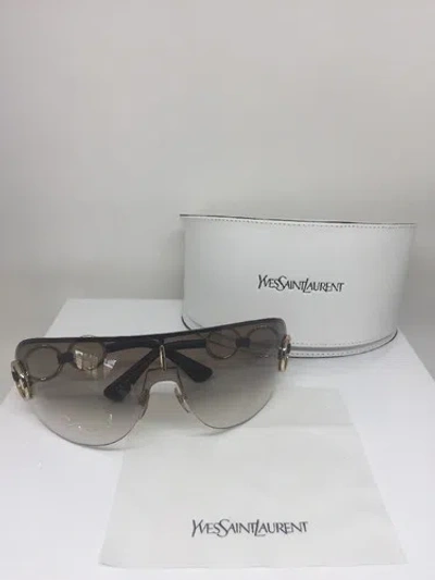 Pre-owned Saint Laurent Yves  Shield Sunglasses Ysl 6115/s Sunglasses C. J5gdl Gold In Gold & Brown