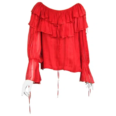 Pre-owned Saint Laurent Yves  Silk Blouse 1976 Collection "russian Collection" Ysl In Red