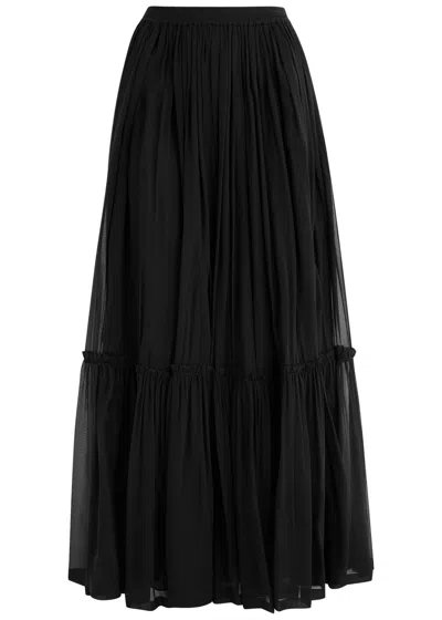 Saint Laurent Long Skirt With Elastic Waistband And Pleated Design In Black
