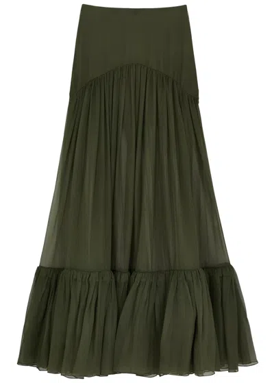 Saint Laurent Yves  Silk-mesh Maxi Skirt In Green